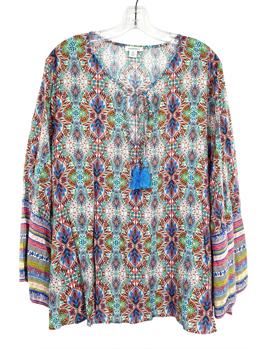 Sundance Andalusia Top Boho Colorful Peasant Tassel Size XL